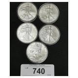 5 1 Oz .999 Fine Silver American Eagle Dollars