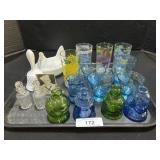 Milk Glass Bell & Hen On Nest, Colored Glass.