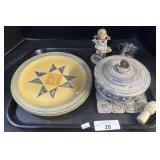 Sterling Silver Telescopic Cup, Spongeware Plates.