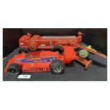 Plastic Fire Truck, Race Car, Wooden Plane Toys.