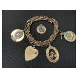 14K Gold Woven Bracelet, 14K & 10K Gold Charms.