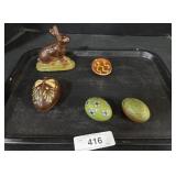 Redware Pottery Bunny, Eggs & Mini Plate.