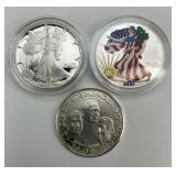 2 1 Troy Oz Fine Silver Rounds, 1 .8oz Coin.