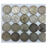20 90% Silver 1922-1927 Peace Dollars.