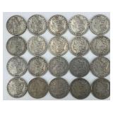 20 90% Silver 1879-1921 Morgan Dollars.