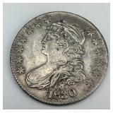 90% Silver 1830 Capped Bust Half Dollar.