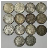14 90% Silver 1881-1921 Morgan Dollars.