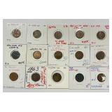 15 Civil War Tokens.