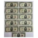 11 1963 & 1953 Red Seal U.S. 5 Dollar Bill.