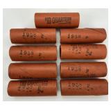 9 $10 Rolls of 90% Silver 1958-P Quarters.