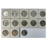 13 40% Clad Post-64 Silver Kennedy Halves.