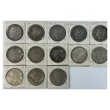13 90% Silver 1879-1926 Morgan &  Peace Dollars.