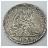 90% Silver 1845 Seated Liberty Half Dollar.