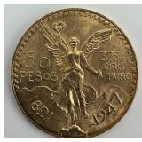 Fine Gold Mexican 50 Pesos Centenario.