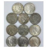 11 90% 1922-1935 Silver Peace Dollars.