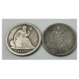 90% Silver 1837 & 1887 Seated Liberty Coins.
