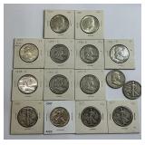 15 90% Silver, Kennedy, Franklin, Liberty Halves