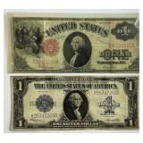 1917 Red Seal & 1923 Blue Seal Dollar Bills.