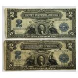 2 1899 United States Blue Seal $2 Bills.