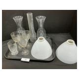 Milk Glass Lamp Shades, Pitchers, Etched Glasses.