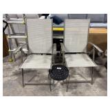(2) Folding Mesh Chairs, Steel Side Table.