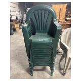 (12) Green Plastic Shellback Patio Chairs.