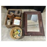 Antique Mirror, Coffee Grinders, Christmas Bulbs.