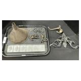 Cast Iron Hooks, Fish Mold, Funnel.