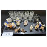 Shot Glasses, Ceramic Animal Figurines.