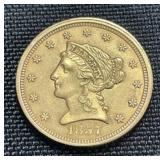 90% Gold 1857 Liberty Head $2-1/2D Coin.