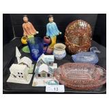 Pink Depression Glass, Turkey Jar, Putz Houses.