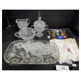 EAPG Glass Dishes, Sugar & Creamer, Handkerchiefs.