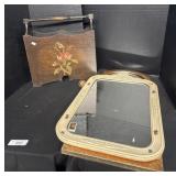 Floral Wooden Magazine Rack, 2 Mirrors.