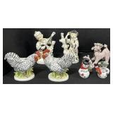 Lefton & Japan, People, Chicken, Dog Figurines.