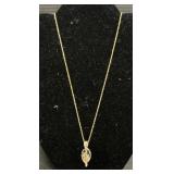 14 KT Gold Necklace W/Rutilated Quarts & Diamond