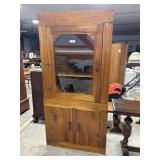 Vtg Oak Farmhouse-Style Corner Cabinet.