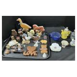 Carved Wooden Animals, Homco Chickens, Teacup.