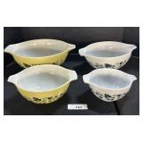 4 Pyrex White Gooseberry Nesting Mixing Bowls.