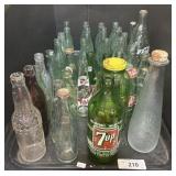 Coca Cola, 7Up, Dr Pepper Glass Soda Bottles.