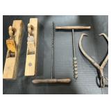 Wood Planes, Augers, Ice Block Tongs.