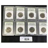 8 Slab U.S Kennedy Half Dollars.