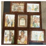 8 Framed Native American & Pilgrim Watercolors.