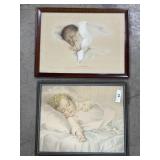 Pair Of Early Baby Art Print Portraits.
