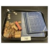 Lot Of Pennies, Dimes, & Collectors Books.