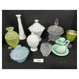 Colored & Milk EAPG Glass Vases, Candy Dishes.