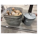 (3) Galvanized Wash Tubs, Galvanized Ash Bucket.