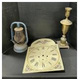 Meyer Clock Face, Monarch Dietz Lamp, Brass Lamp.