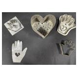 Antique Metal Cookie Cutters & Heart Shaped Box.