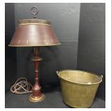 Toleware Metal Lamp, Brass Bucket.