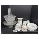 Bavaria Tea Set, EAPG Glass Basket, Pedestal Plate